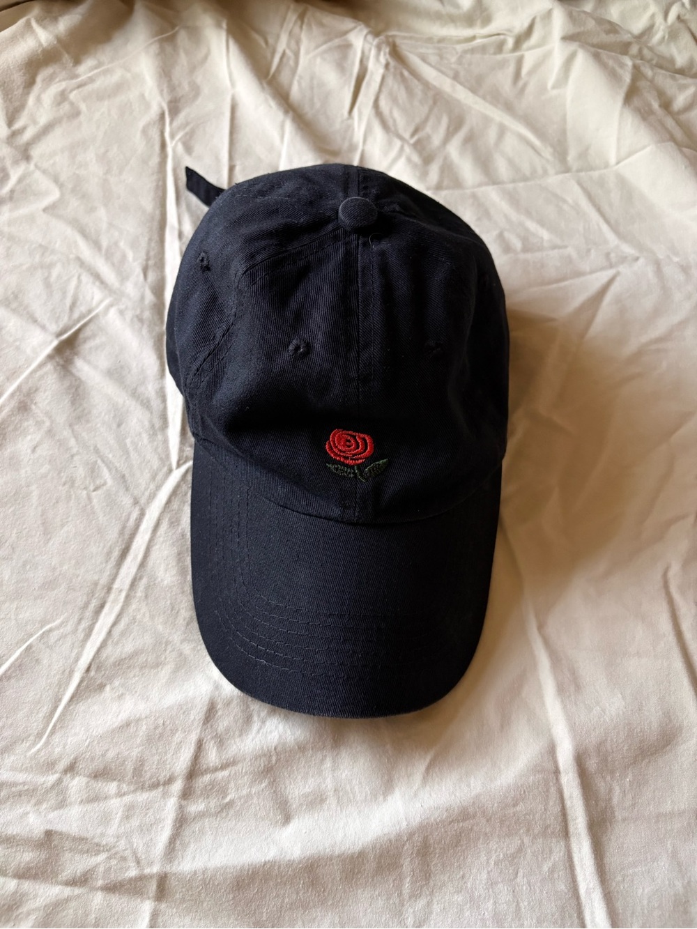 The Hundreds Black Baseball Cap with Red Rose Embroidery